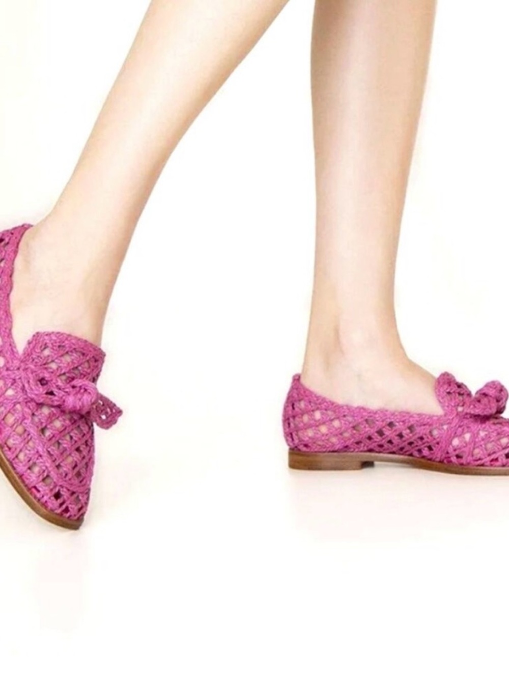 Alexandre Birman Pink Woven Bow-Top Loafers